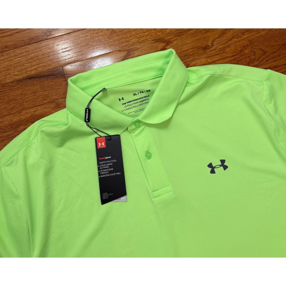 New Under Armour Performance Golf Polo Shirt Mens XL Neon Green Stretch Active